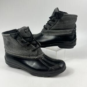 Sperry Top Sider 9.5M Women Waterproof Duck Boot Grey Textile Black Rubber Ankle